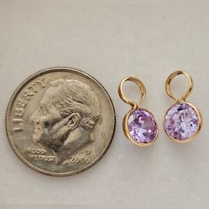Yellow Gold Tone Round Purple Cubic Zirconia Earring Charms